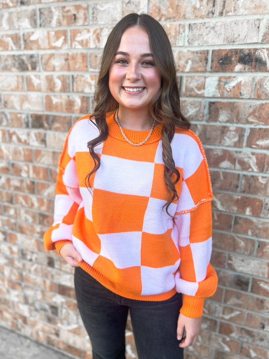 Orange Checkered Sweater