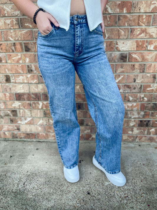 Medium Washed Wide Leg Jeans