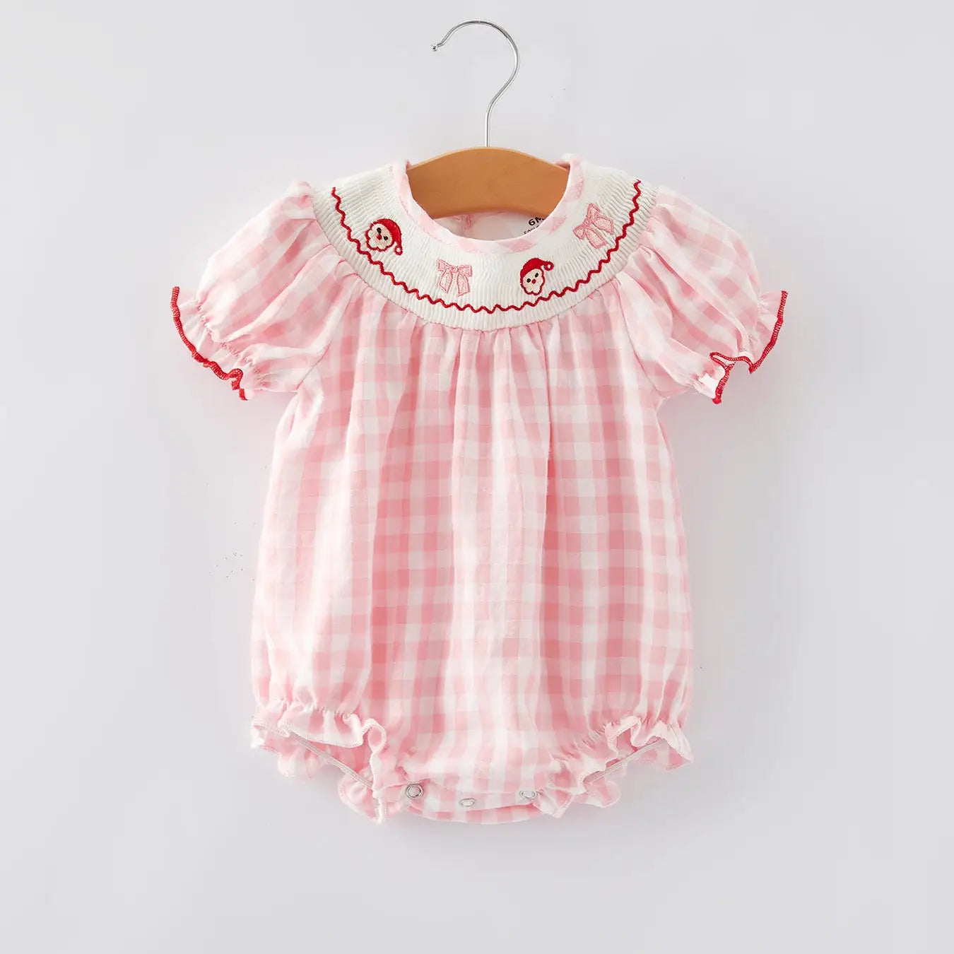 Pink Gingham Embroidered Santa/Bow Bubble