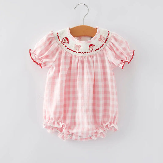 Pink Gingham Embroidered Santa/Bow Bubble