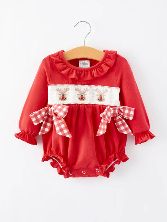 Christmas Smocked Reindeer Bow Bubble