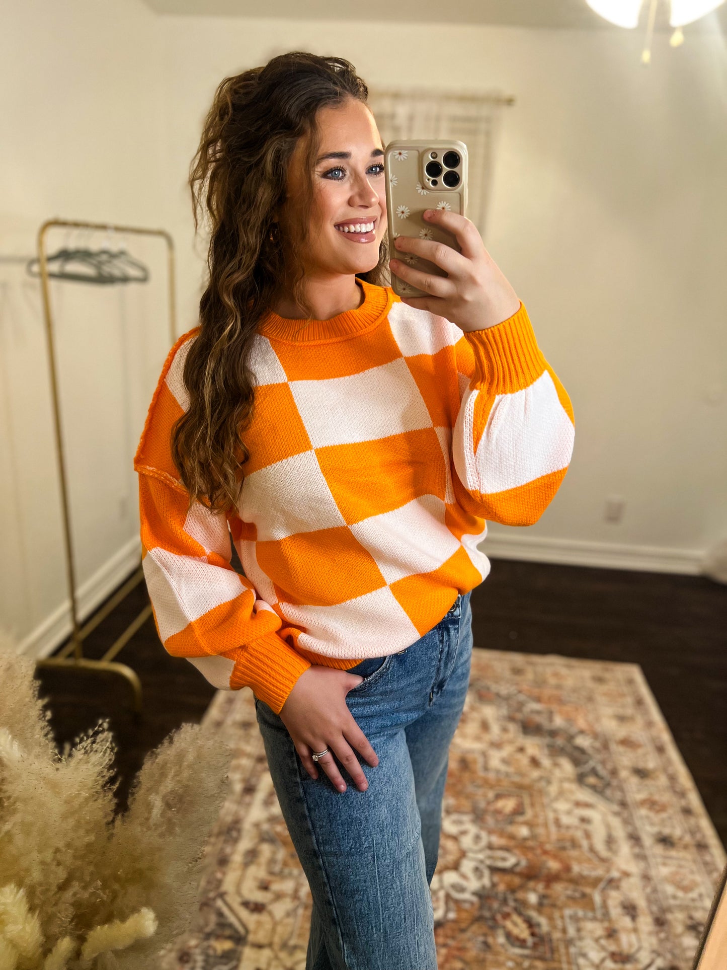 Orange Checkered Sweater